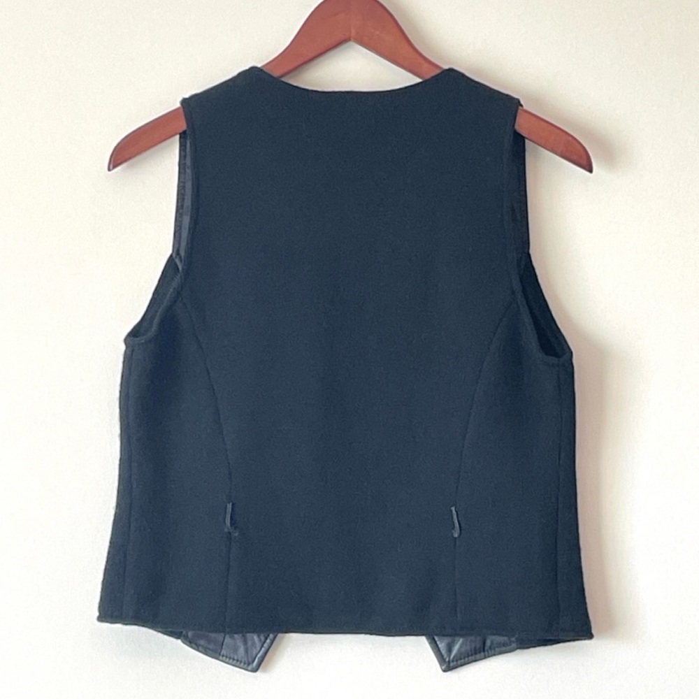 Vintage Etosha Women’s Leather Wool Spandex Knit Black Button Down Vest Size S - Picture 3 of 7